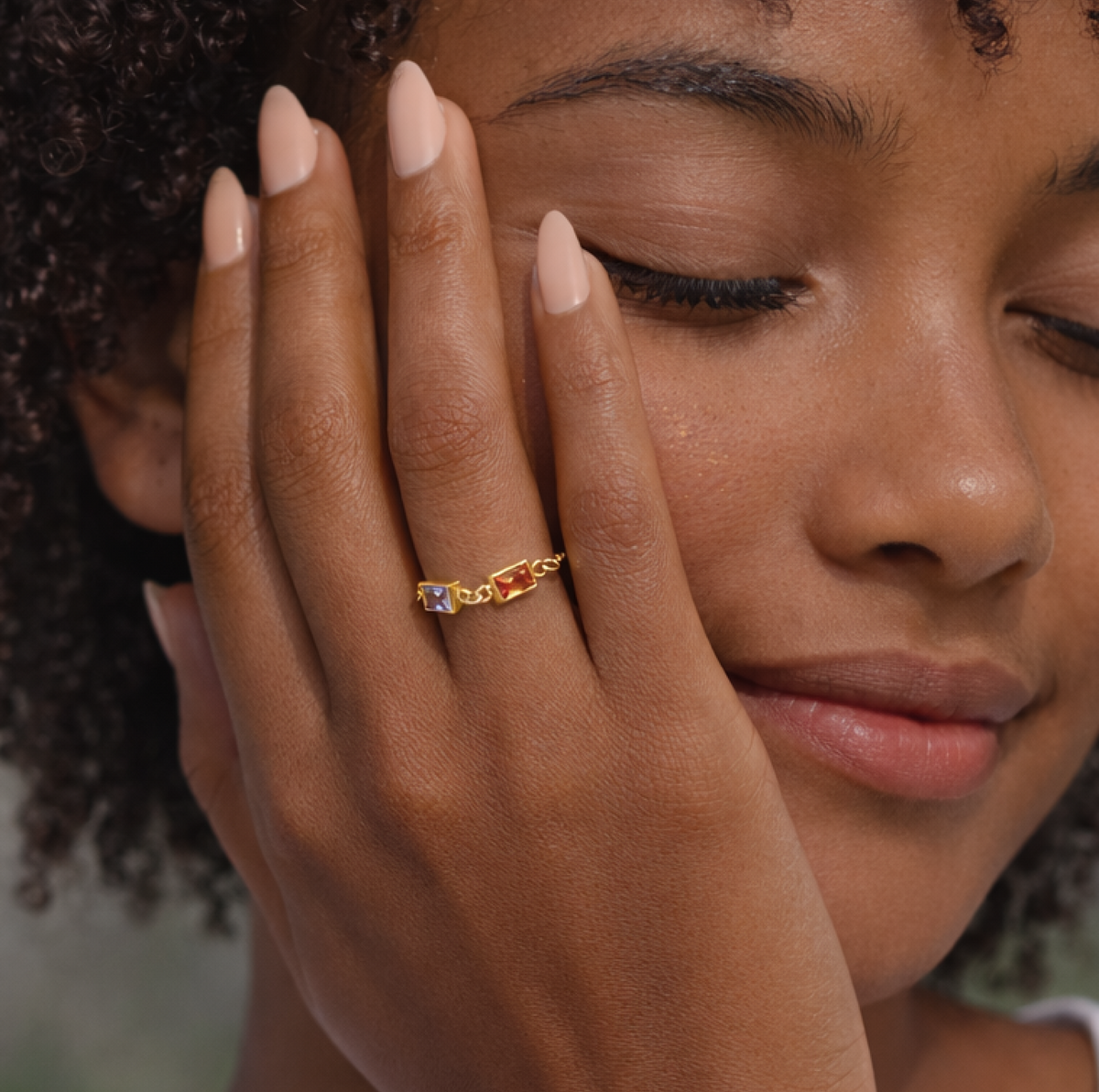 Double Birthstone Chain Ring - Going Golden