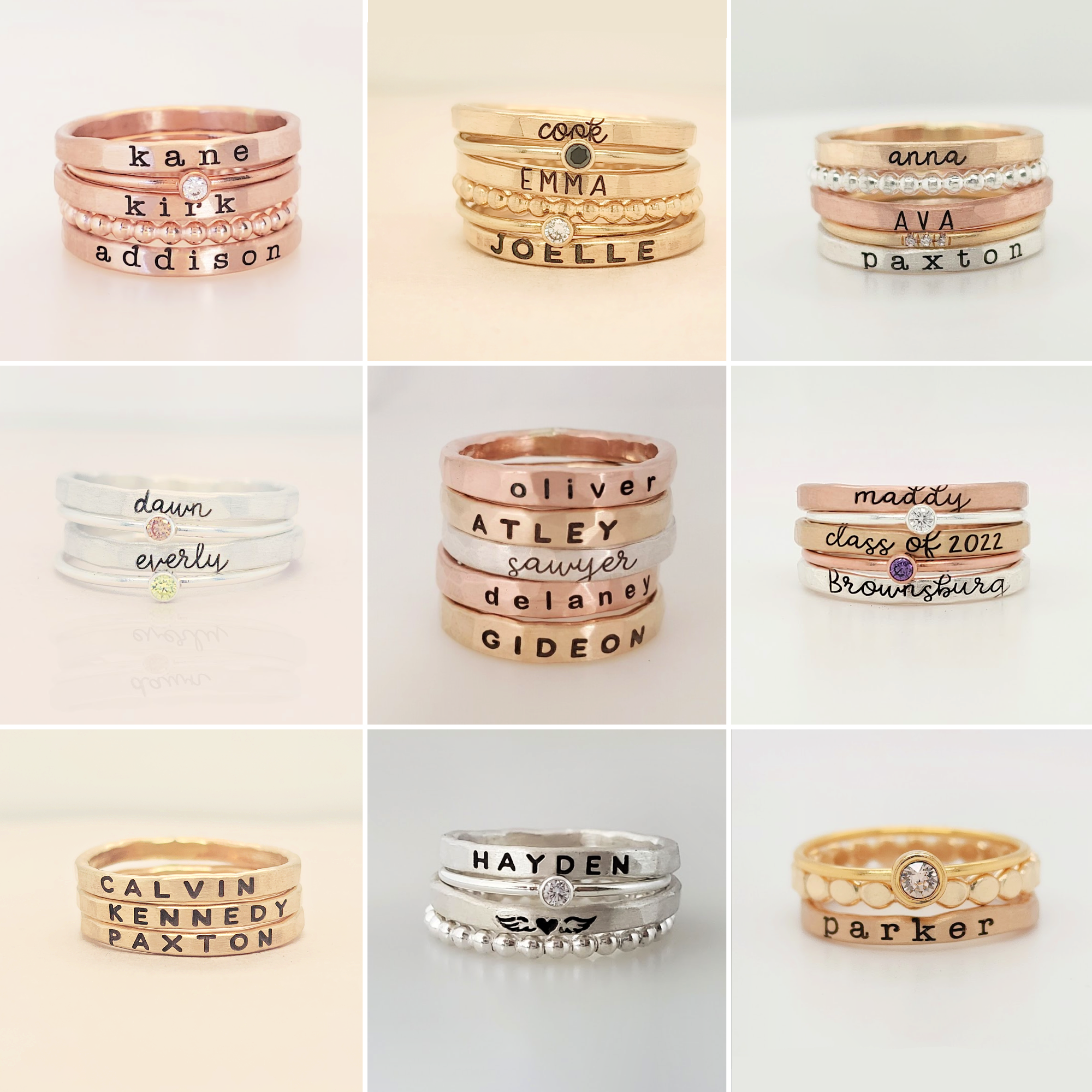 Rose gold discount stackable name rings