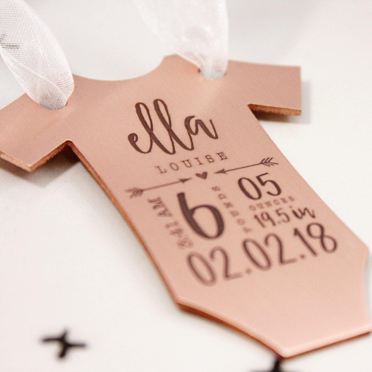 Copper Baby Statistics Ornament - Going Golden