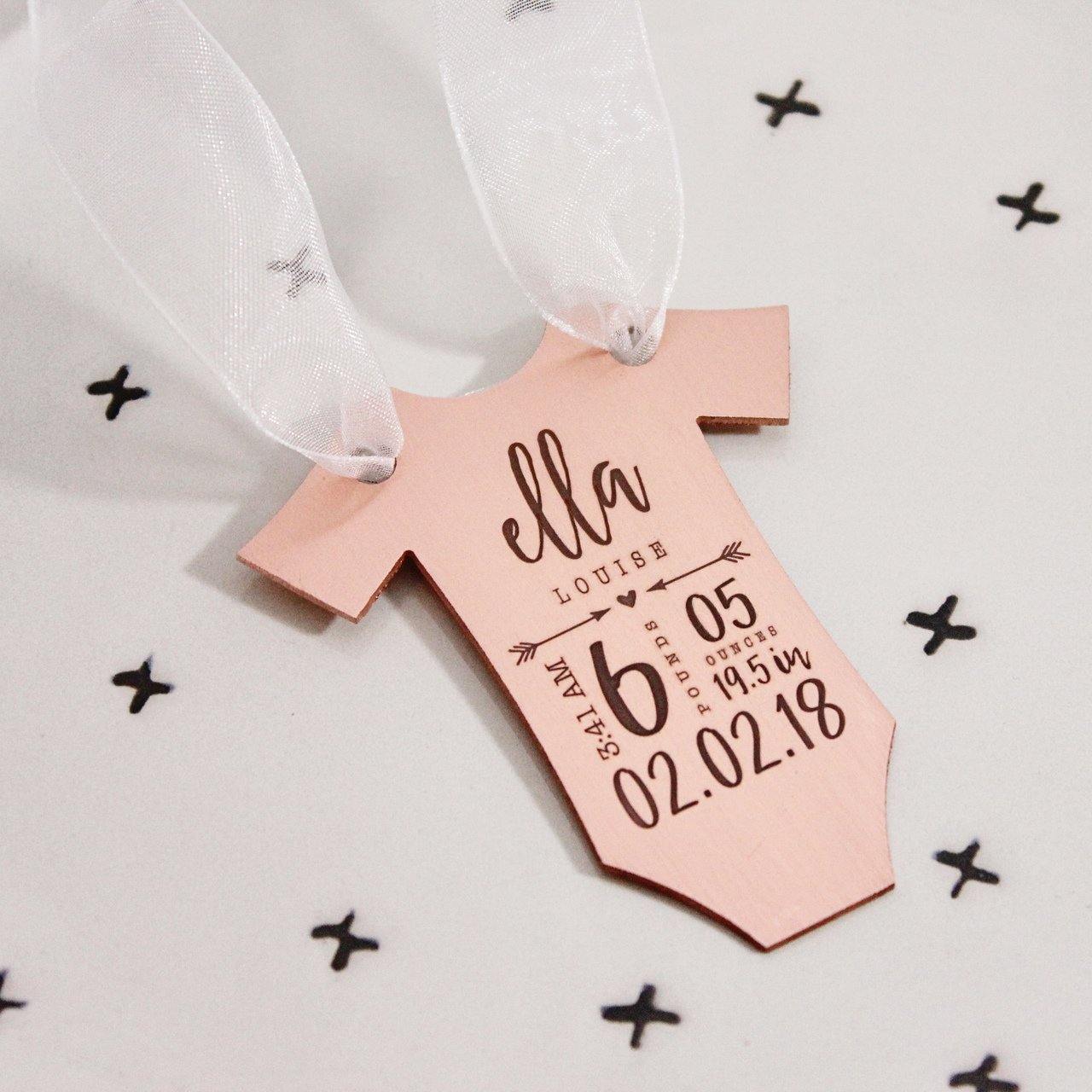 Copper Baby Statistics Ornament - Going Golden