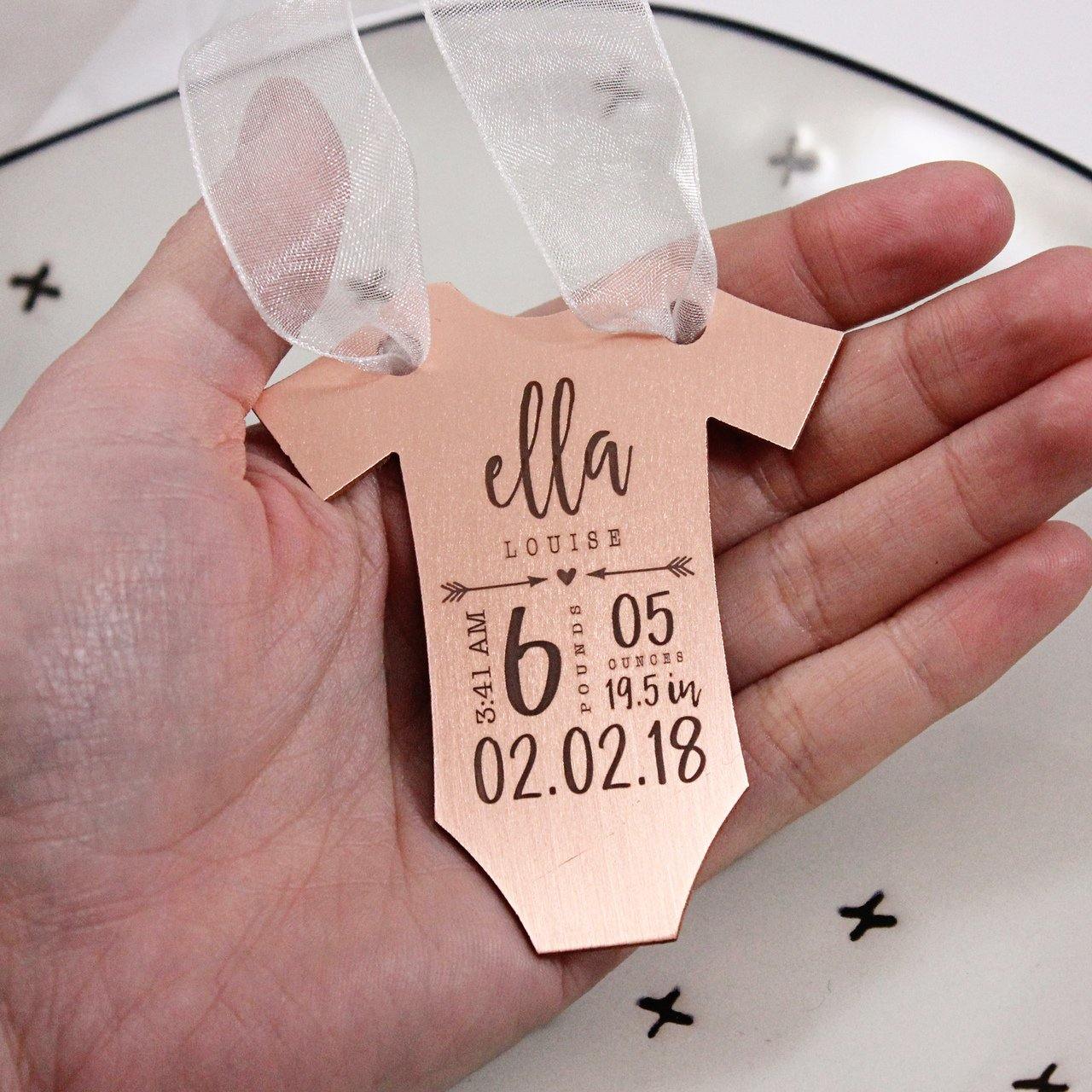 Copper Baby Statistics Ornament - Going Golden