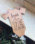 Copper Baby Statistics Ornament - Going Golden