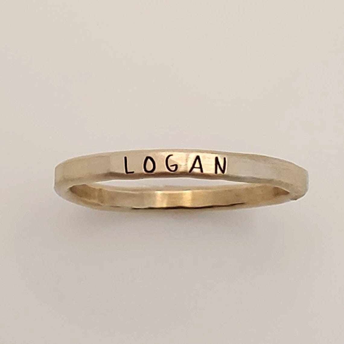 Skinny Upper Name Ring in 14K gold-filled with uppercase engraving