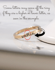 name engraved in our lowercase cursive font on our personalized stacking ring