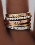 personalized stacking ring set engraved with kid's names