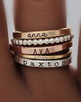 personalized stacking ring set engraved with kid's names