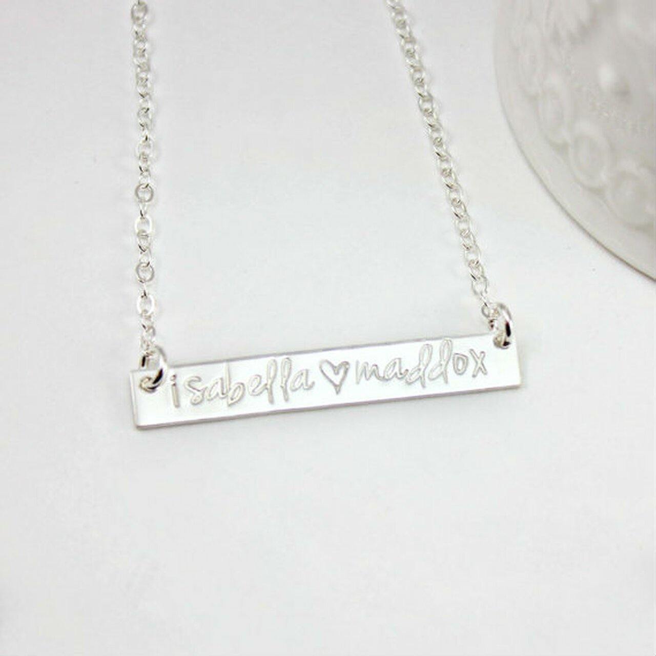 Silver Bar Necklace in Cursive - Going Golden