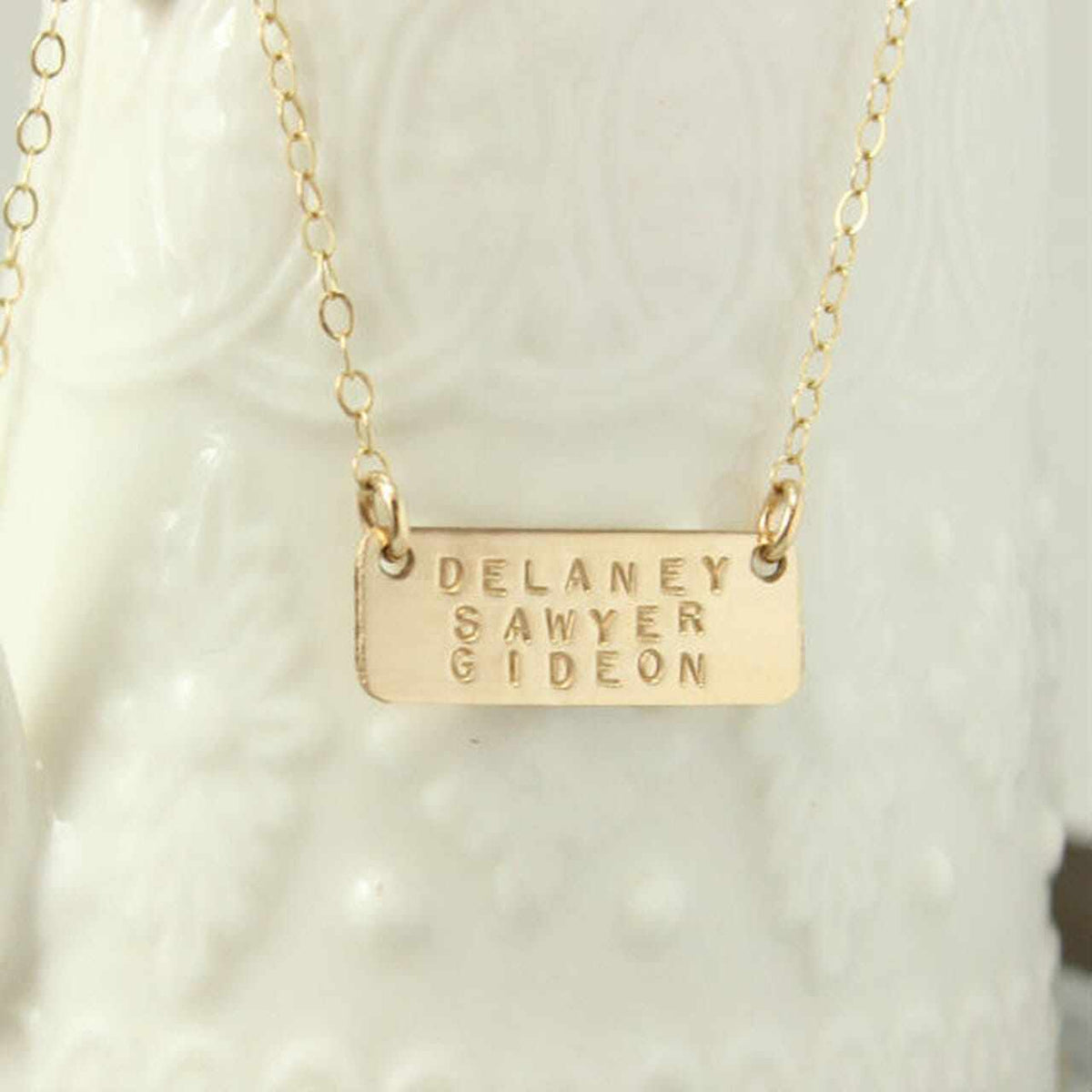 Three Name Gold Bar Necklace - Going Golden