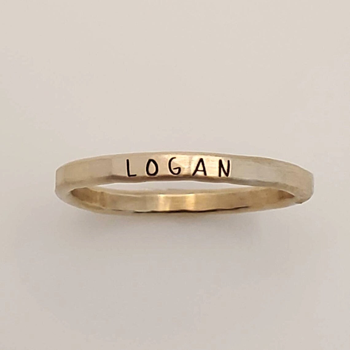 Skinny Upper Name Ring in 14K gold-filled with uppercase engraving