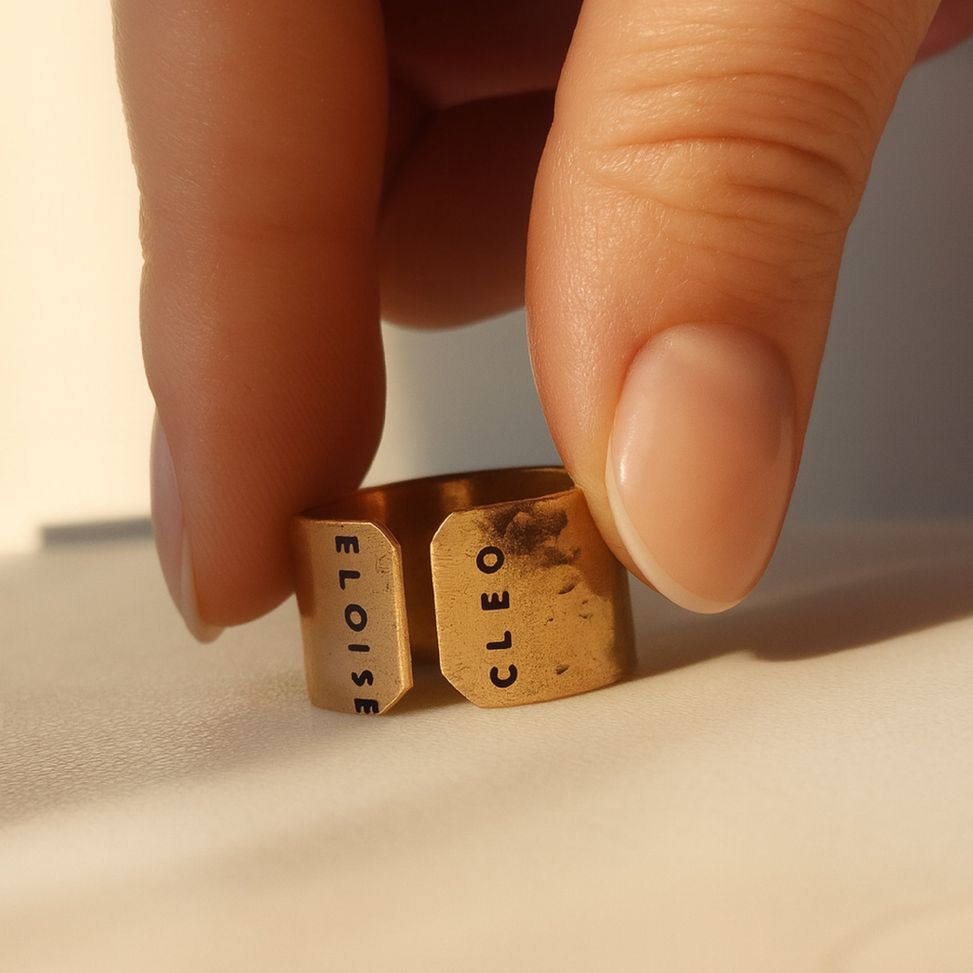 14K gold filled wide-band ring with hammered texture handmade in Indiana