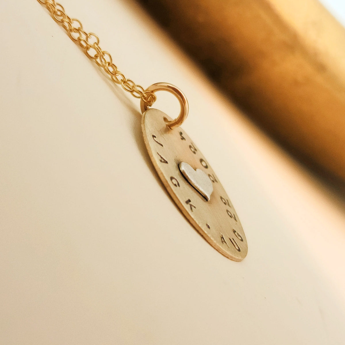 Gold Oval Name Necklace with Silver Heart - Going Golden
