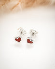 Sterling Silver Red Heart Earrings - Going Golden