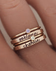 The Hannah Set in 14K gold-filled with name and birthstone rings