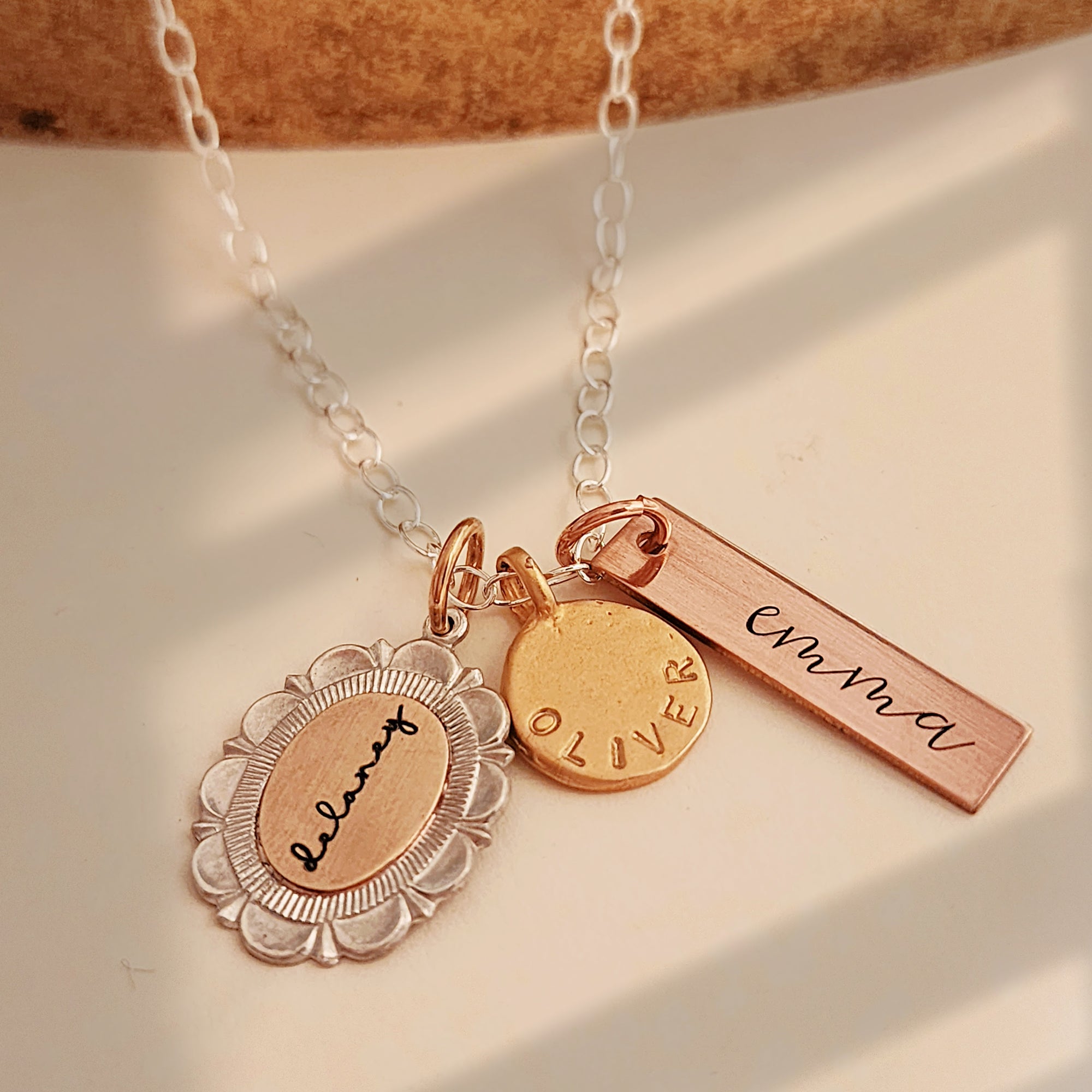 Mixed Metals Three Names Necklace