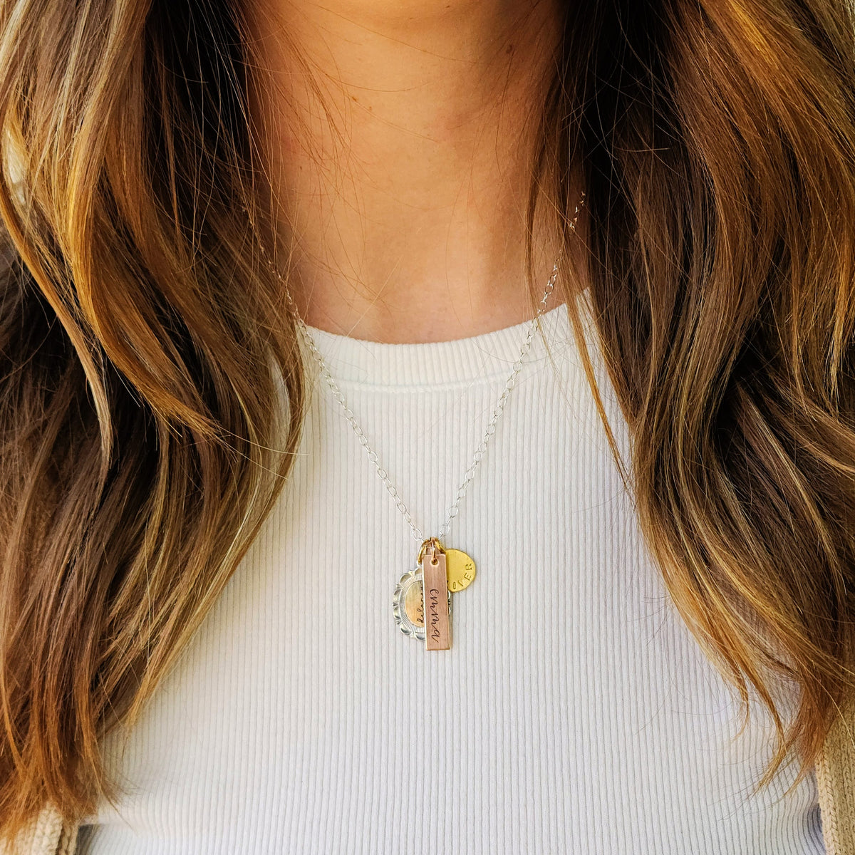 Mixed Metals Three Names Necklace - Going Golden