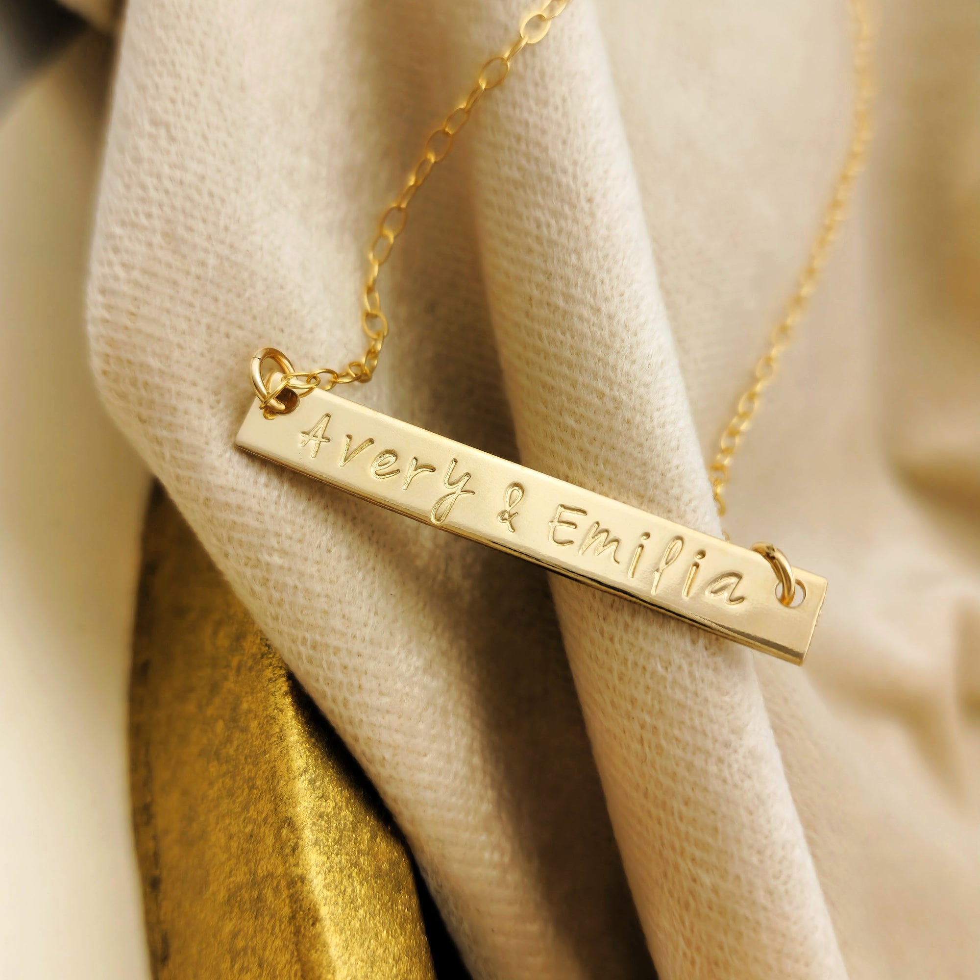 Gold Bar Stamped Name Necklace