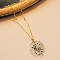 Footprint Name and Date Oval Necklace - Going Golden