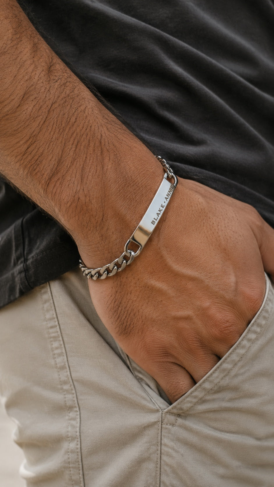 Men's Stainless Steel Silver Name Bracelet