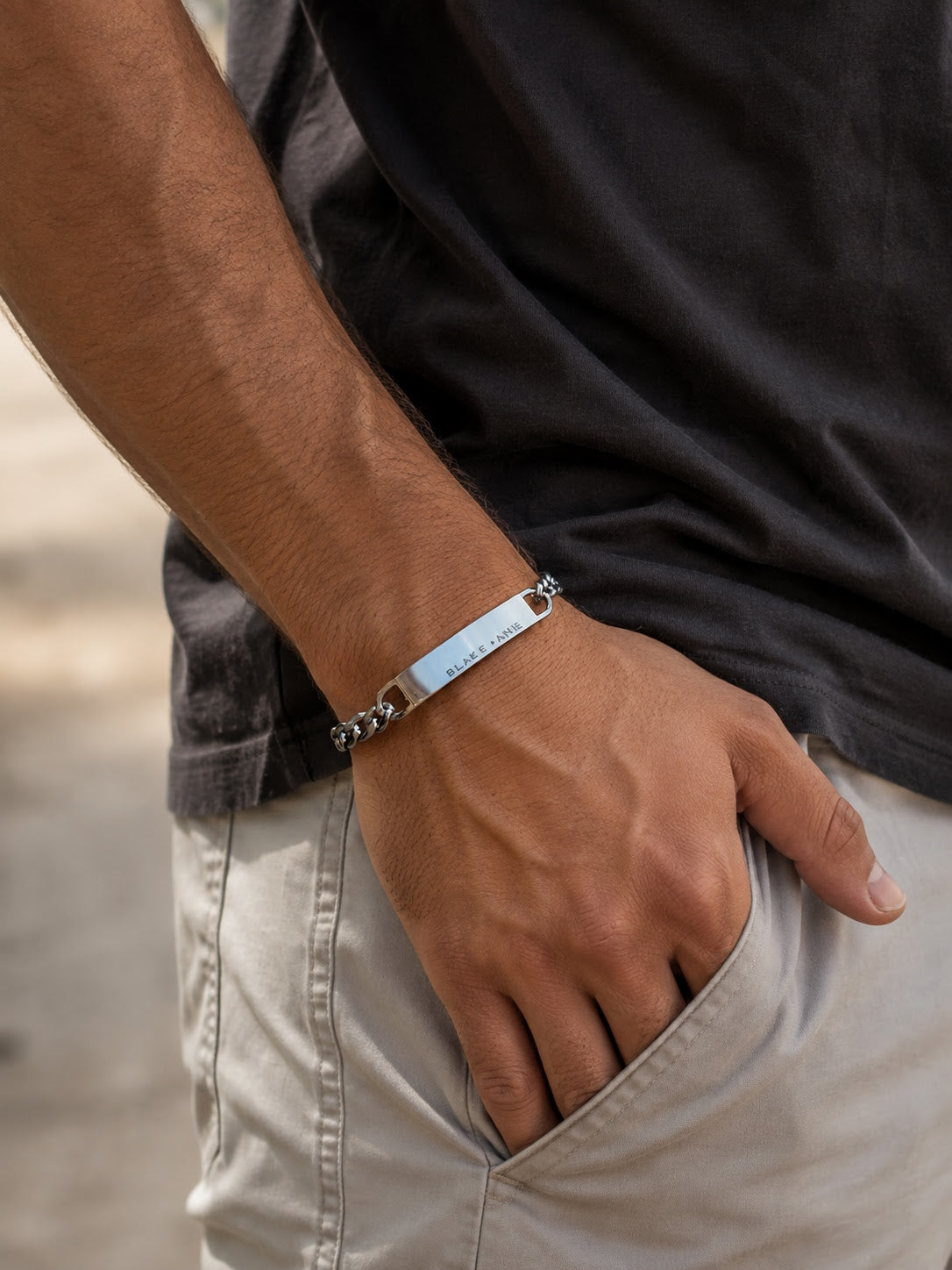 Men's Stainless Steel Silver Name Bracelet