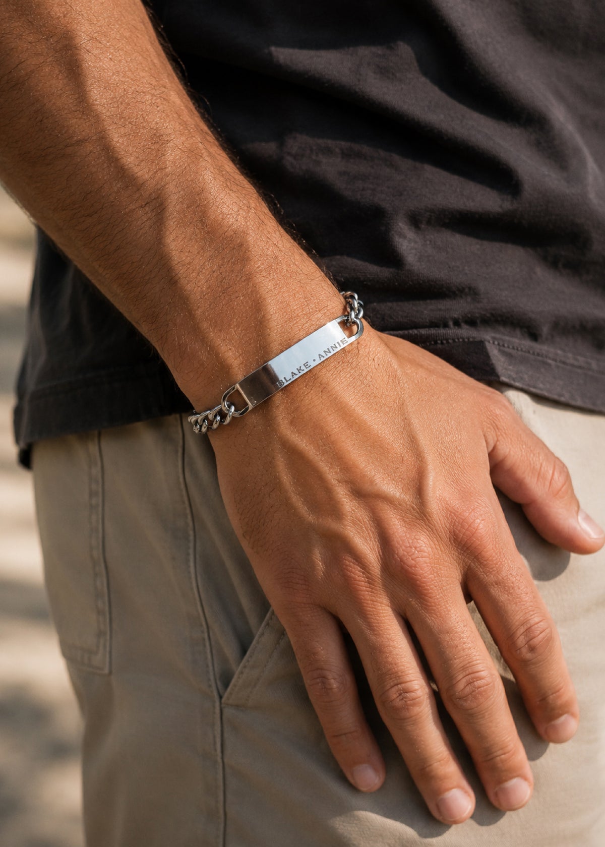 Men's Stainless Steel Silver Name Bracelet