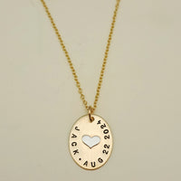 Gold Oval Name Necklace with Silver Heart - Going Golden