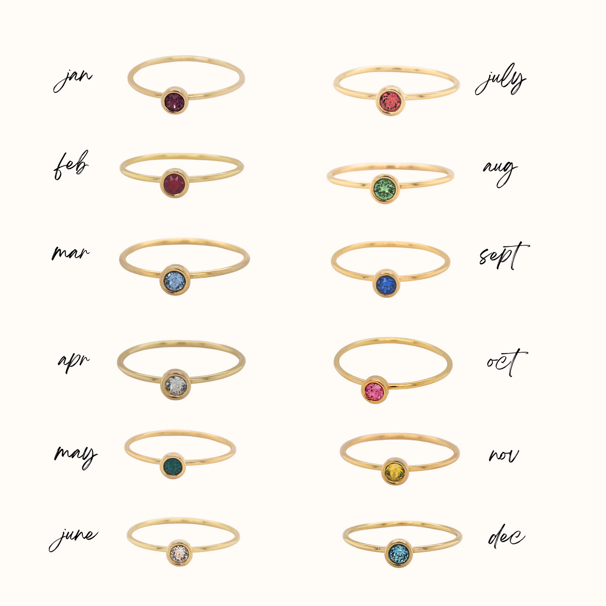 Stacking Ring Set with Year and Birthstone - The Riley - Going Golden