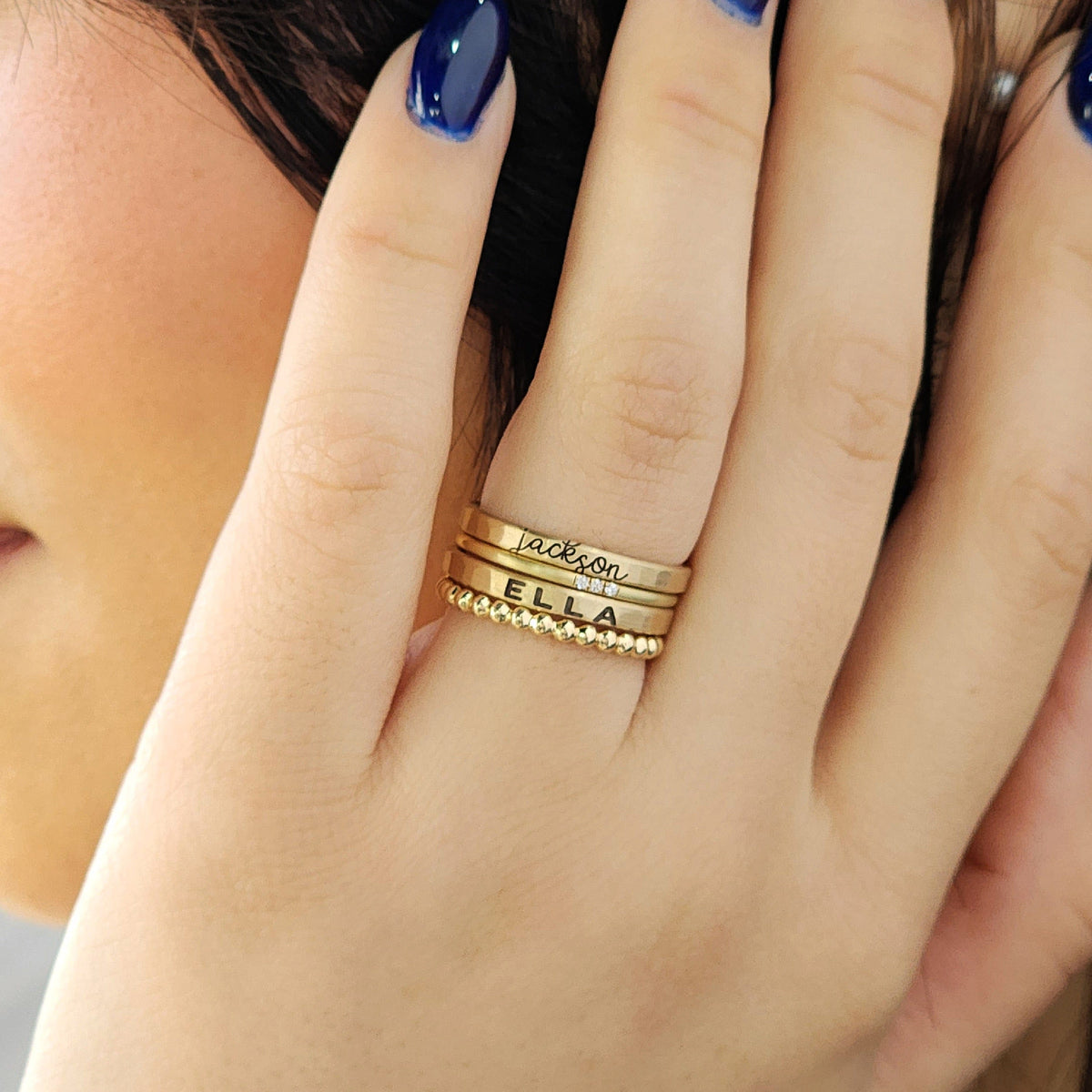 The Layla Stacking Name Ring Set - Going Golden