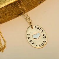 Gold Oval Name Necklace with Silver Heart - Going Golden