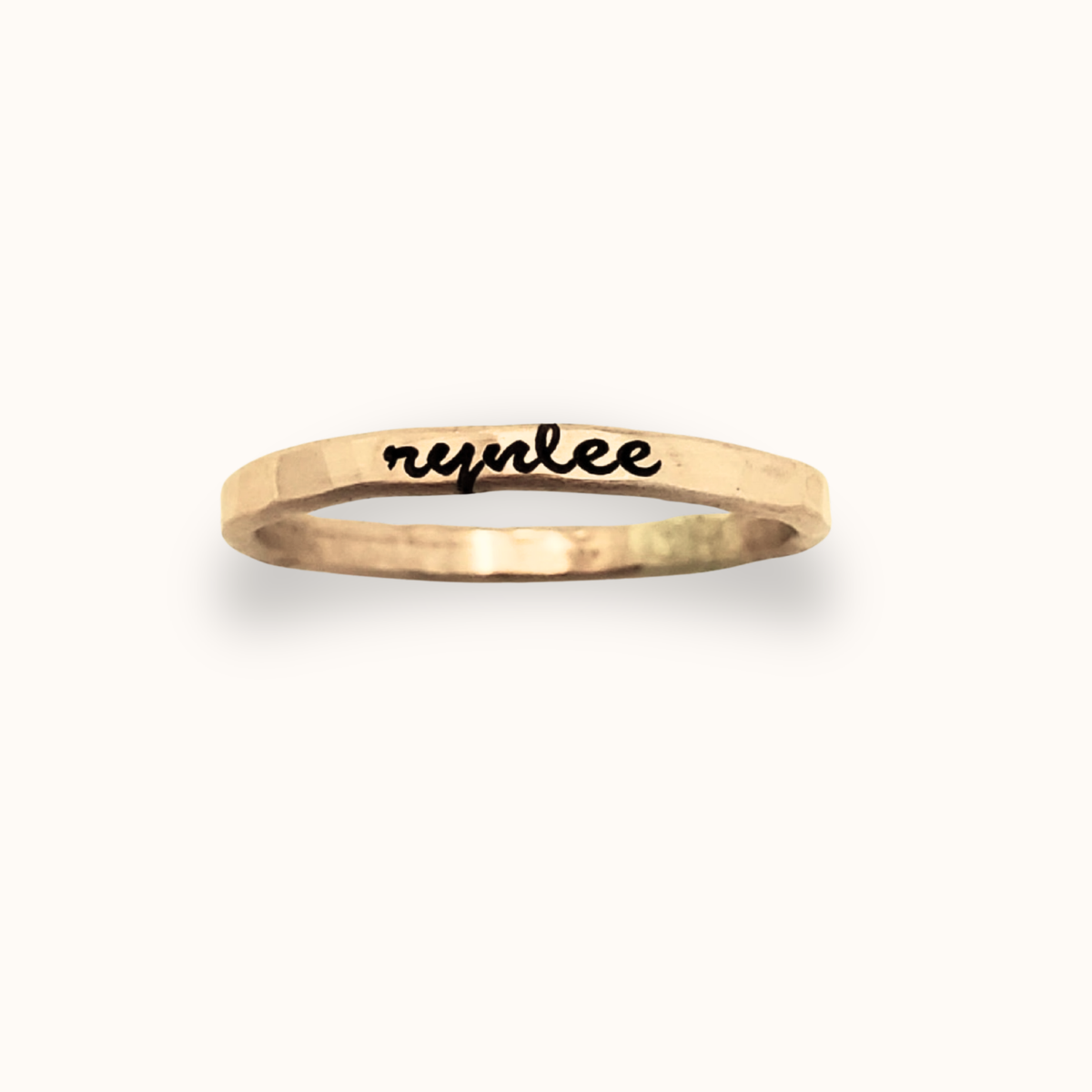 Customizable sterling silver and gold stacking ring set for personalized names or dates
