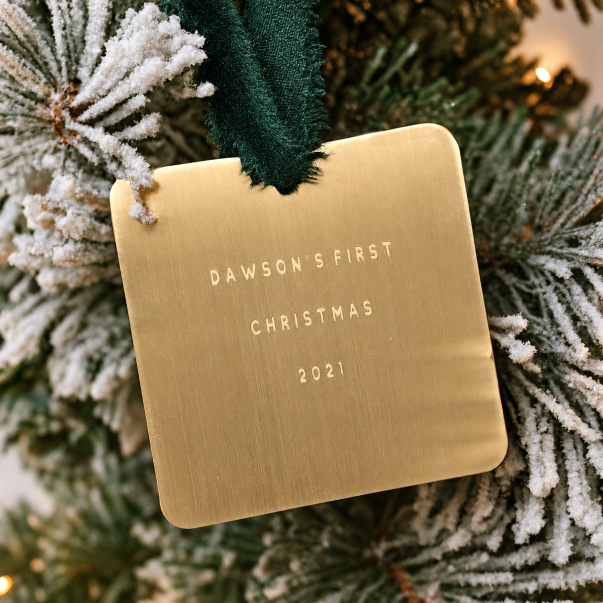 Personalized Brass Square Christmas Ornament