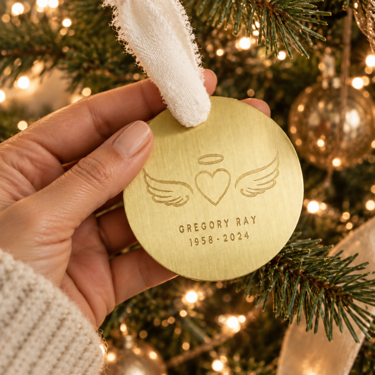 Gold Angel Wing Heart Halo Memorial Ornament
