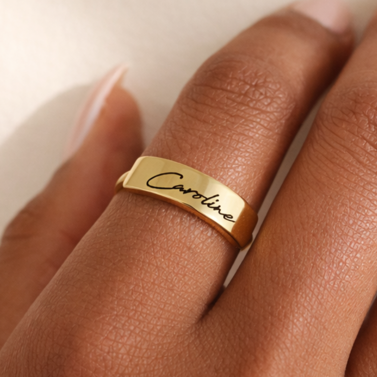 Gold Handwriting Name Plate Ring - Going Golden
