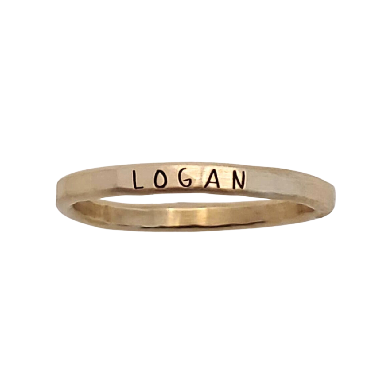 gold skinny uppercase font personalized ring