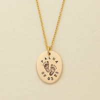 Footprint Name and Date Oval Necklace - Going Golden