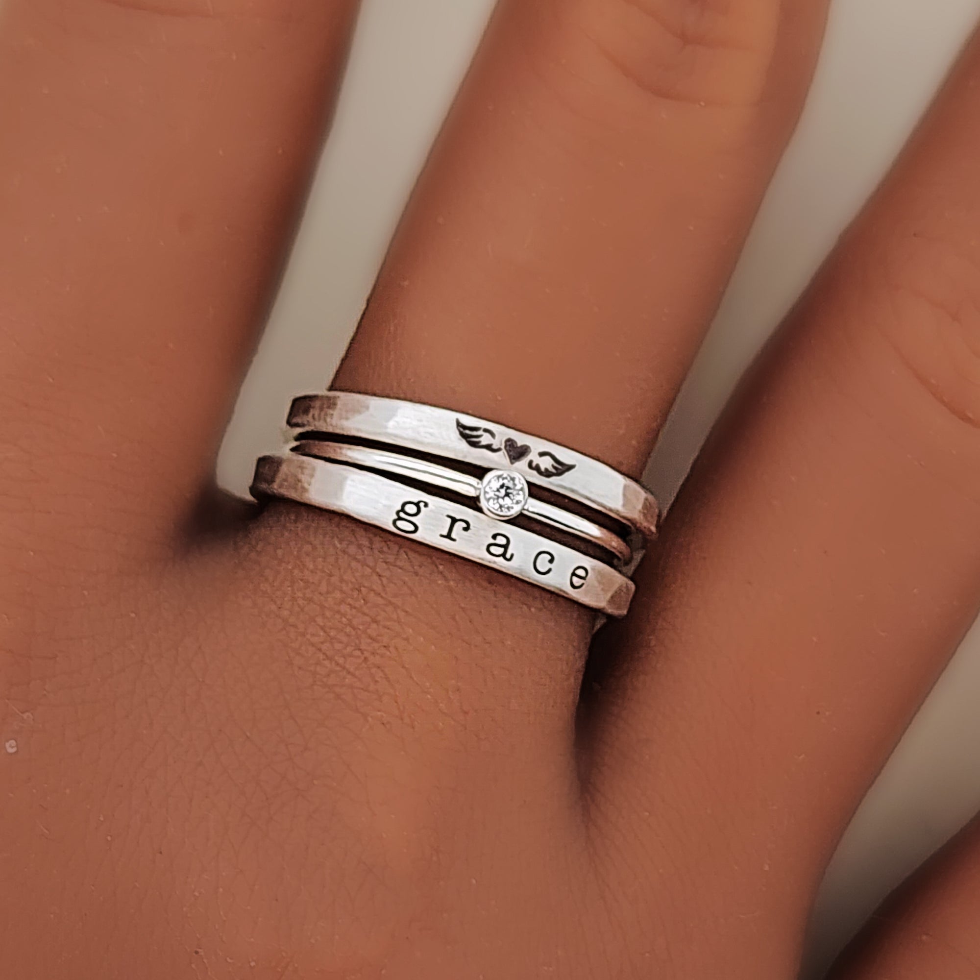 Classic Ring Set in fine silver with a winged heart icon