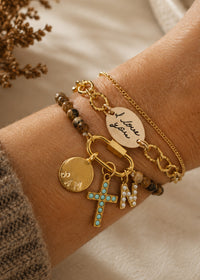 Stone Beaded Carabiner Charm Bracelet