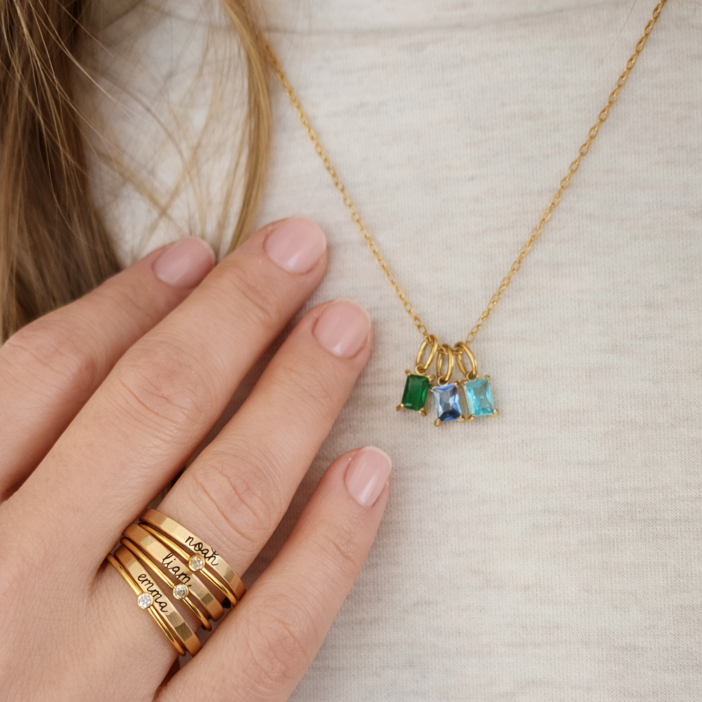 Rectangle Birthstone Necklace - Going Golden