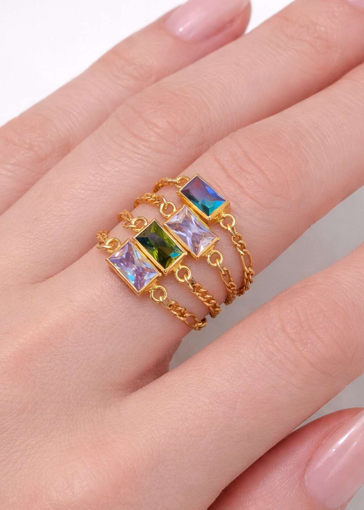Birthstone Chain Ring - Going Golden