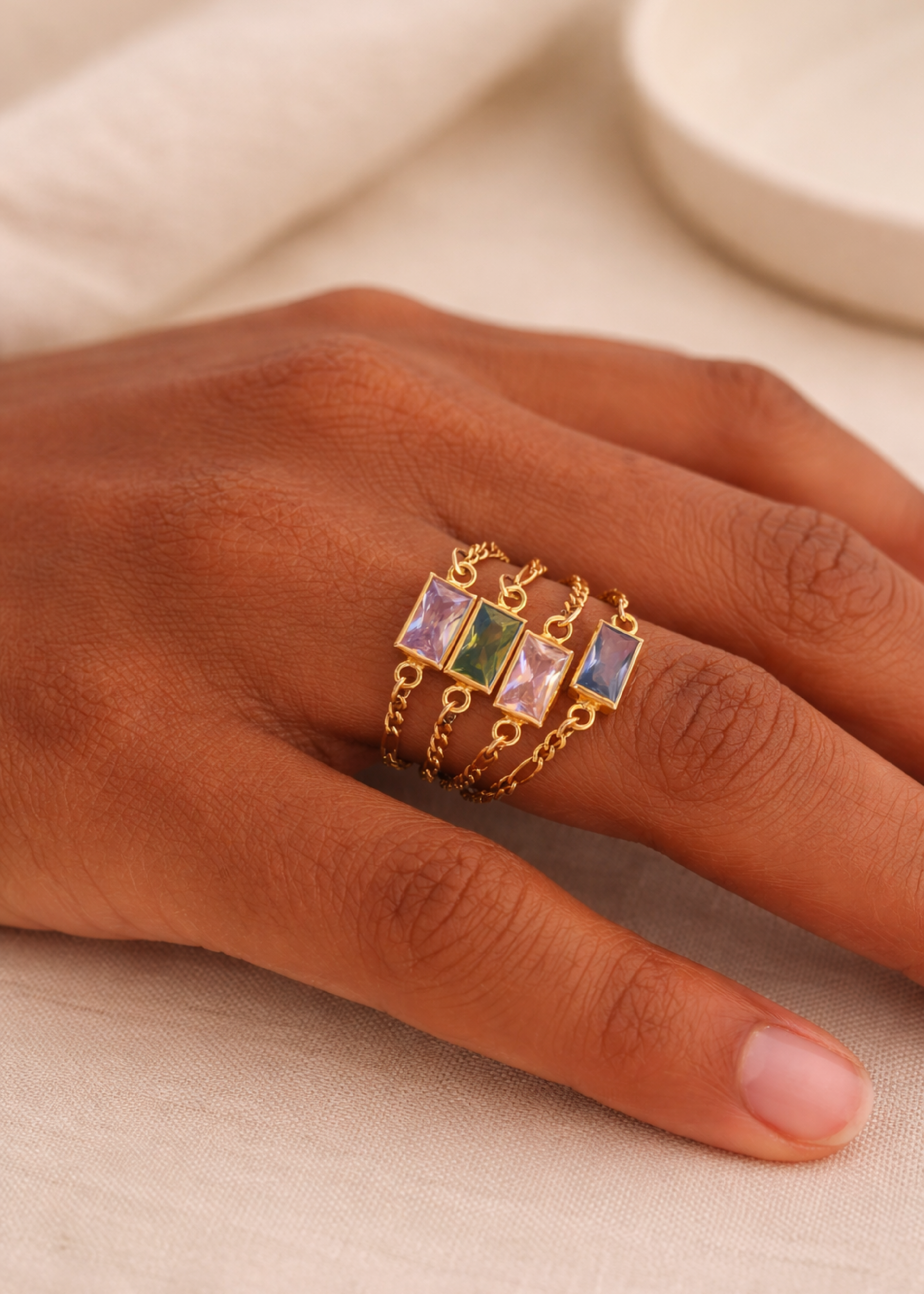 Birthstone Chain Ring - Going Golden