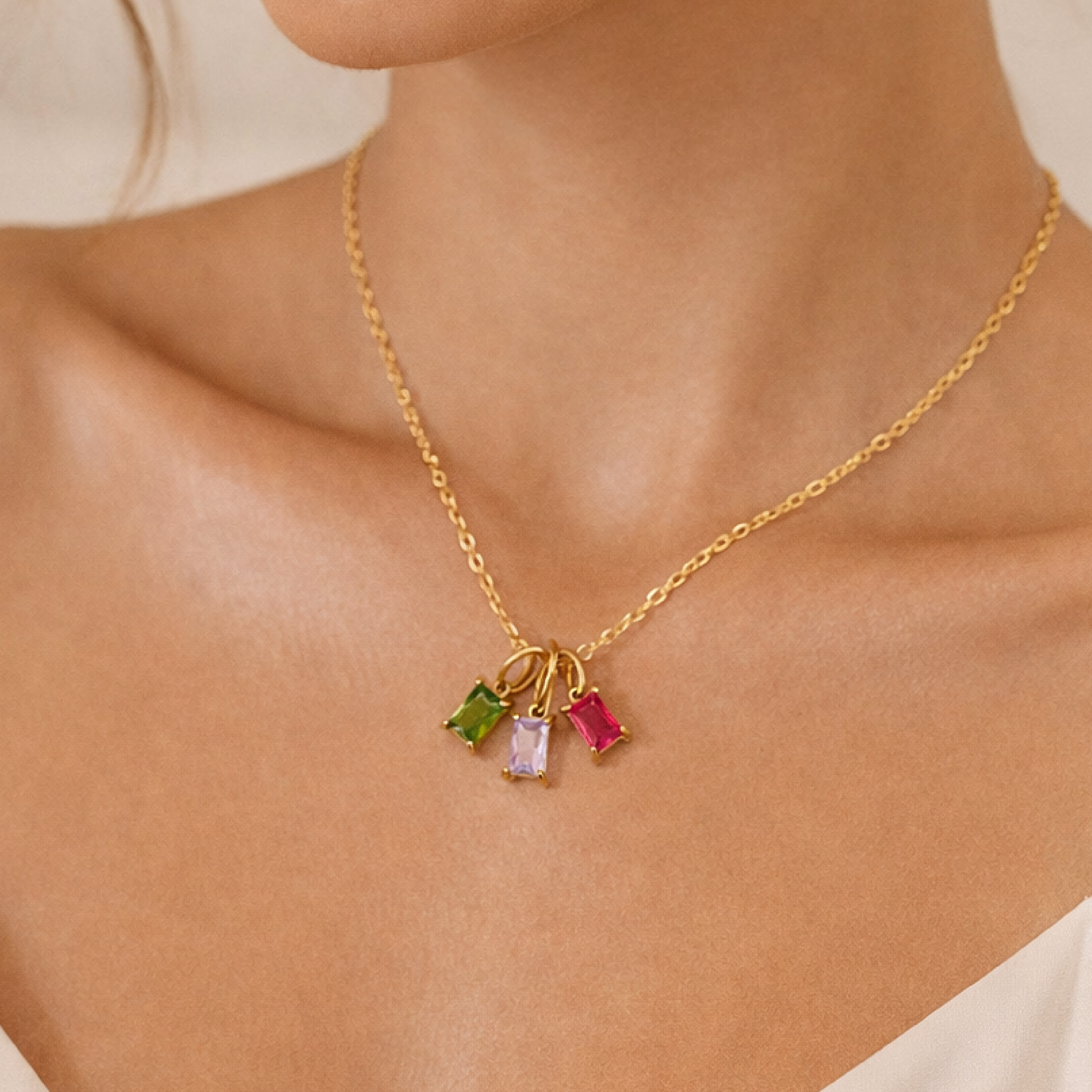 Rectangle Birthstone Necklace - Going Golden