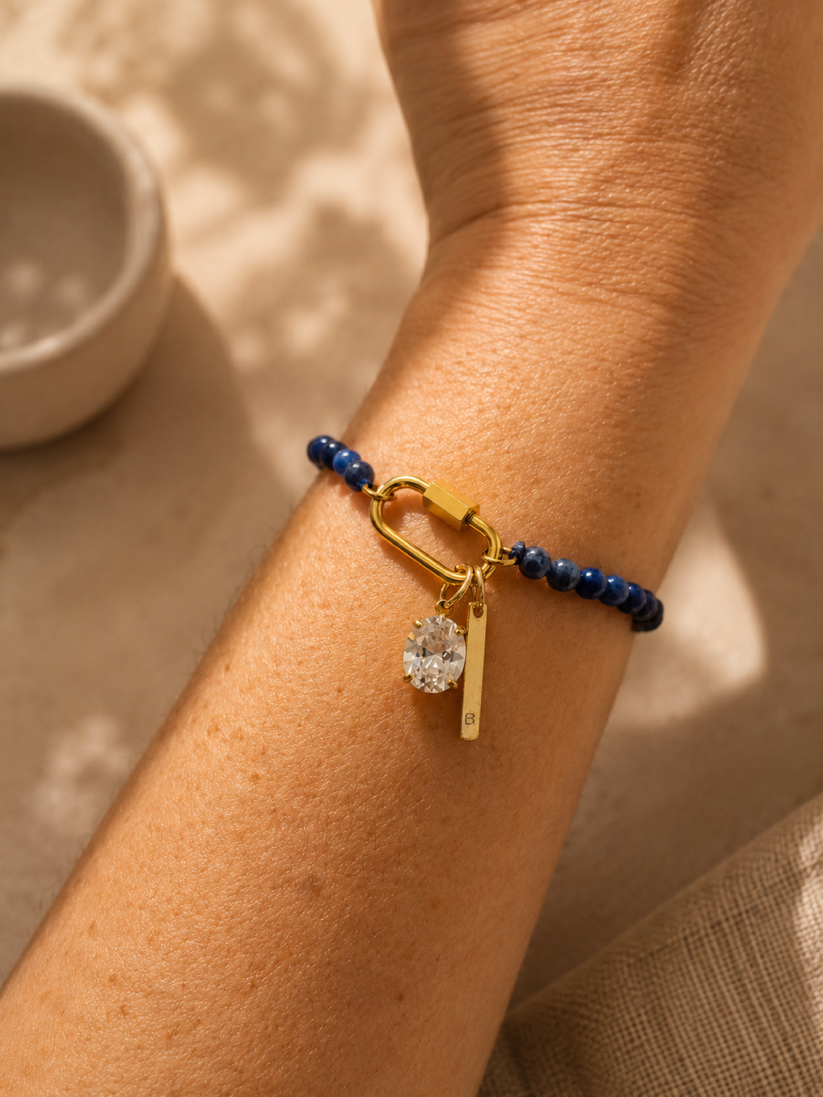 Stone Beaded Carabiner Charm Bracelet