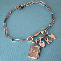 Stainless Silver Carabiner Paperclip Charm Bracelet - Going Golden