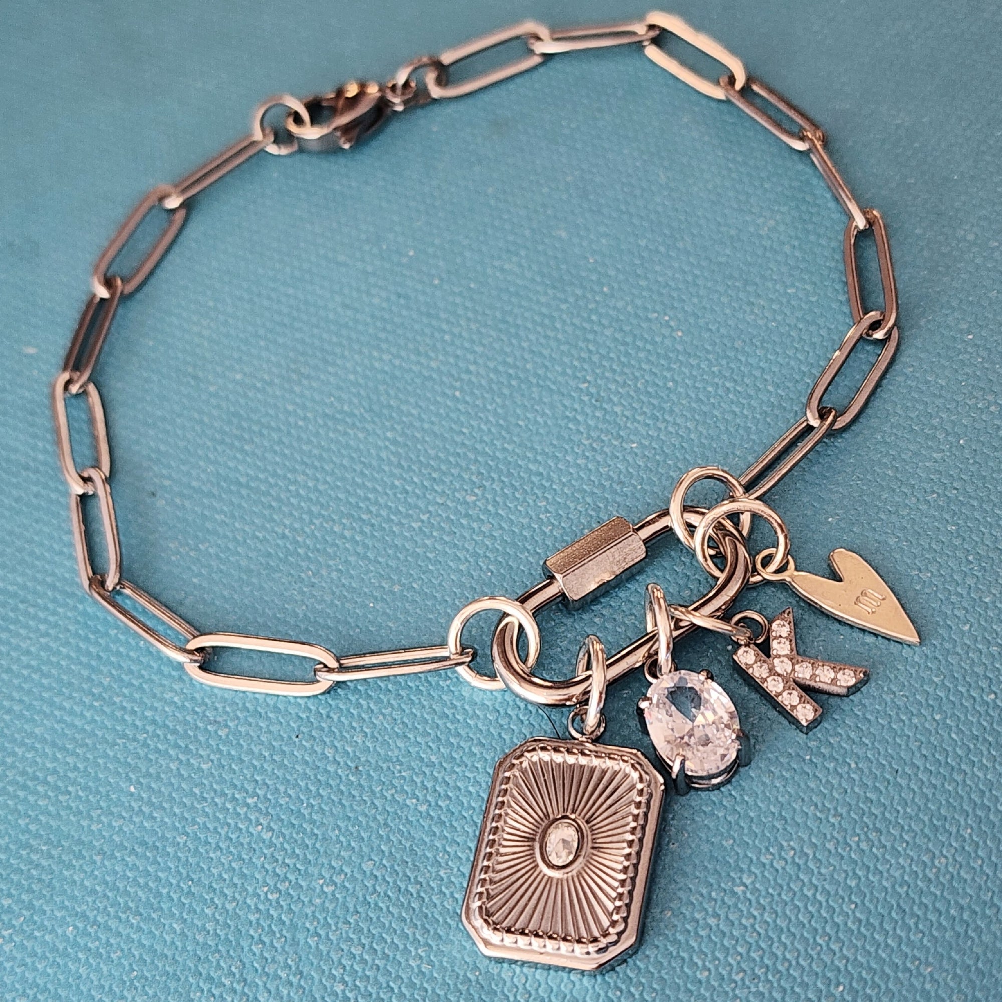 Stainless Silver Carabiner Paperclip Charm Bracelet - Going Golden