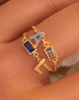 Initial Birthstone Chain Ring - Going Golden