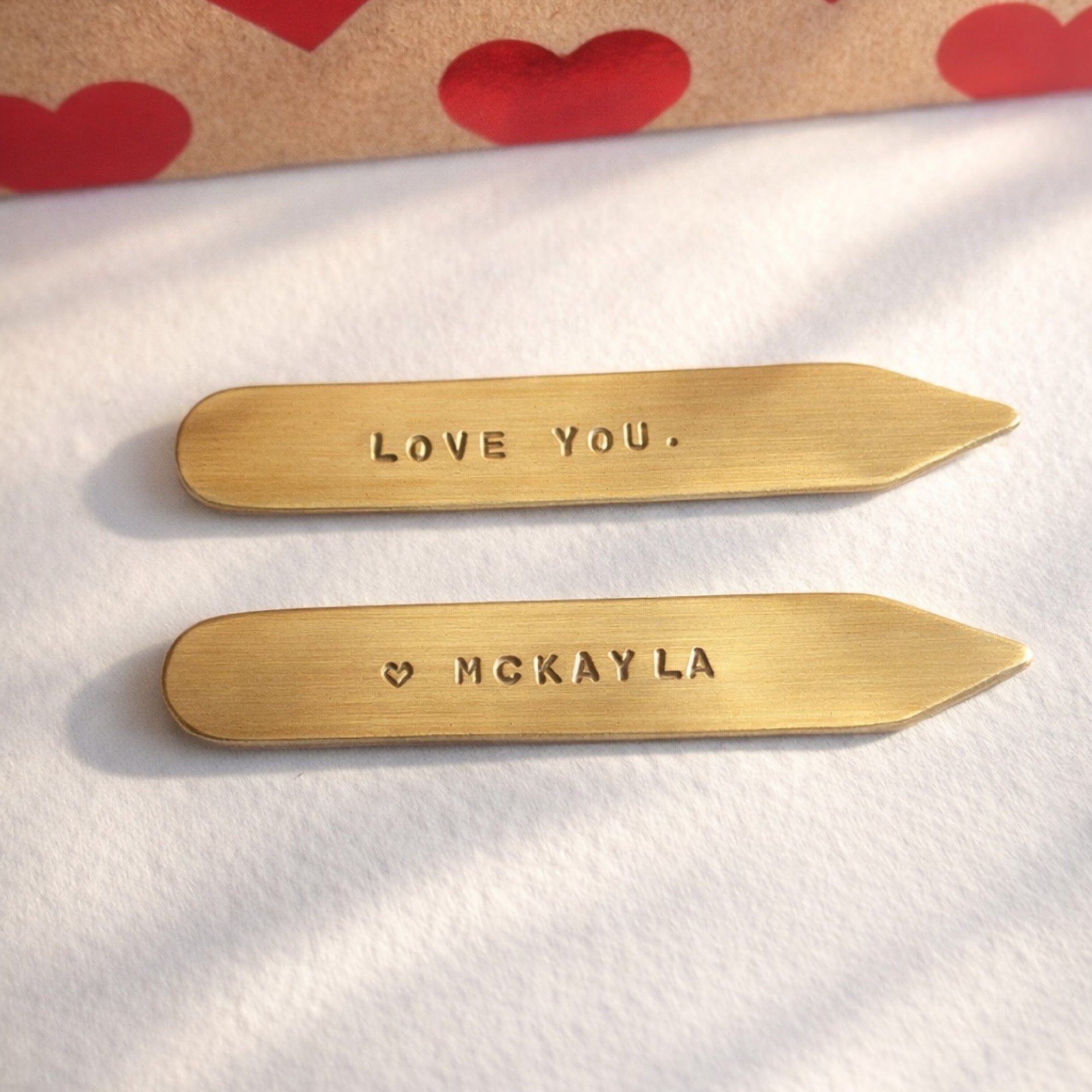 Personalized collar stays with Love You & McKayla