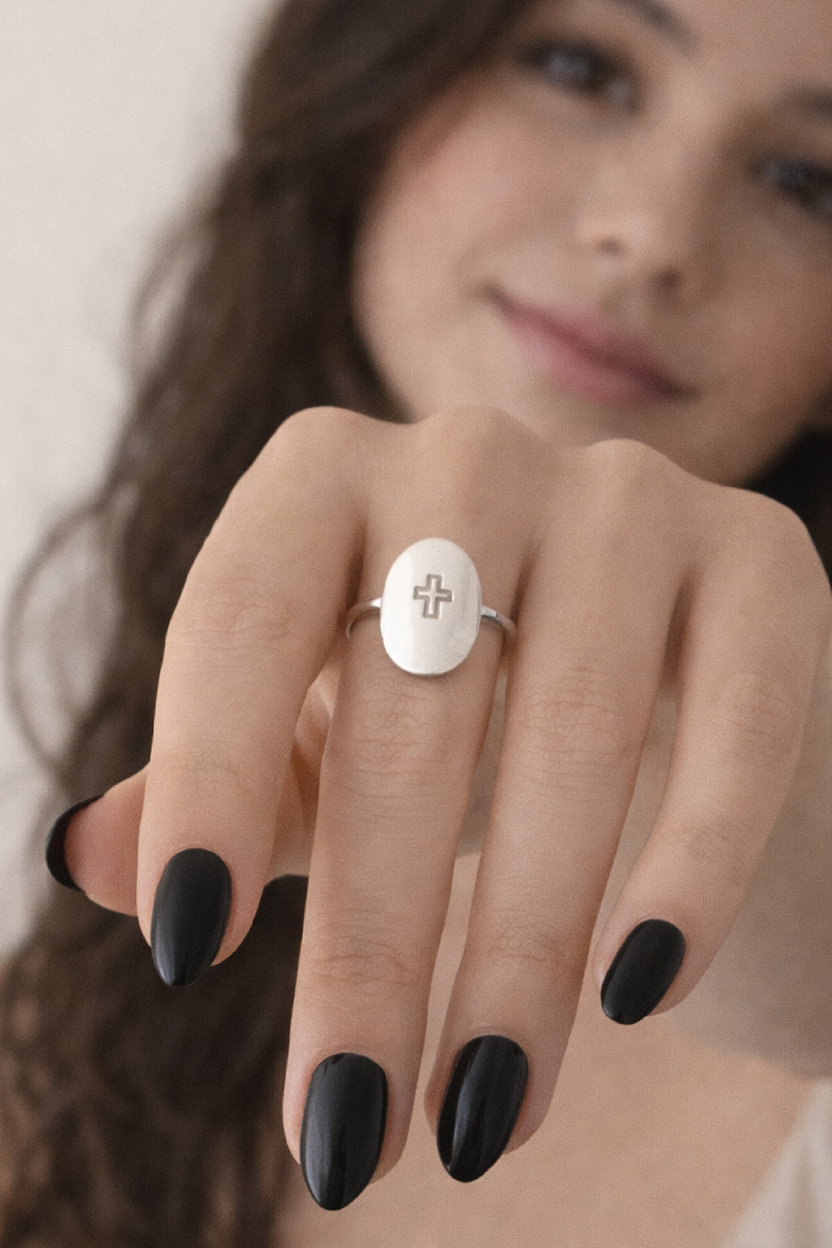 Personalized Oval Cross Ring - Going Golden