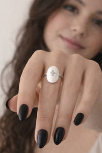 Personalized Oval Cross Ring - Going Golden