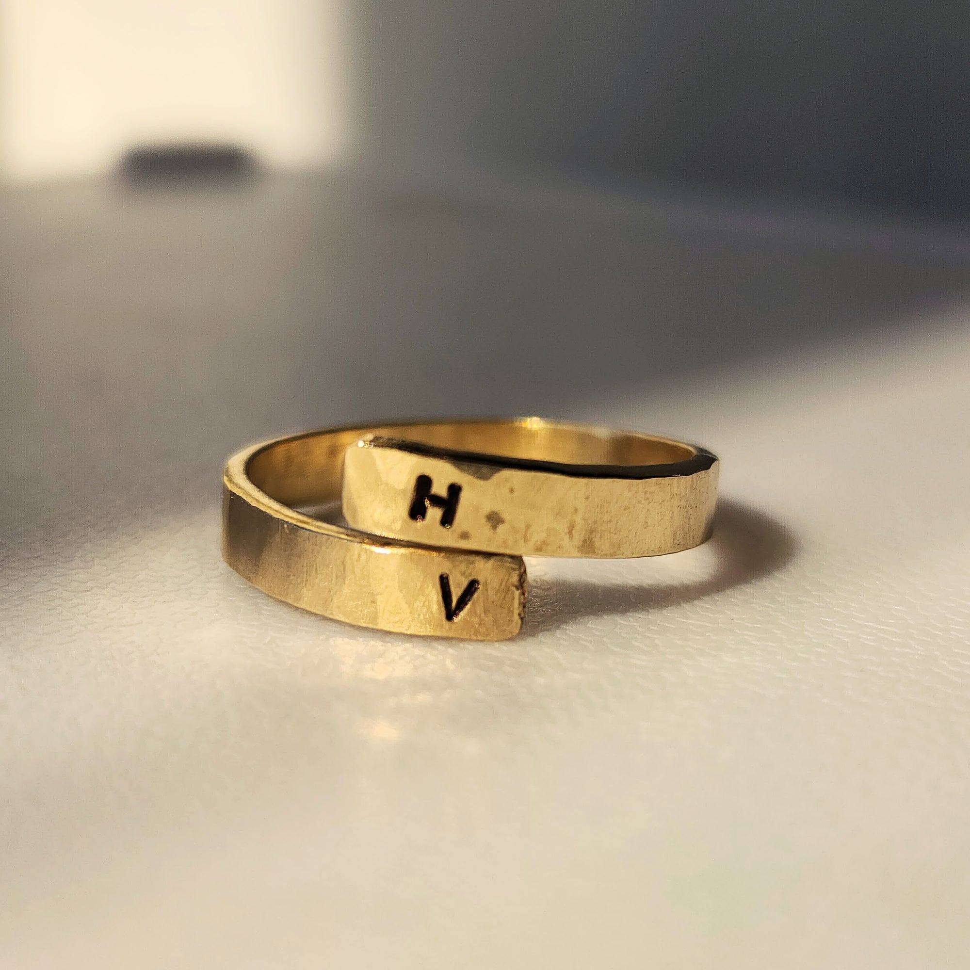4K gold filled wrap ring with custom initials handmade by Going Golden