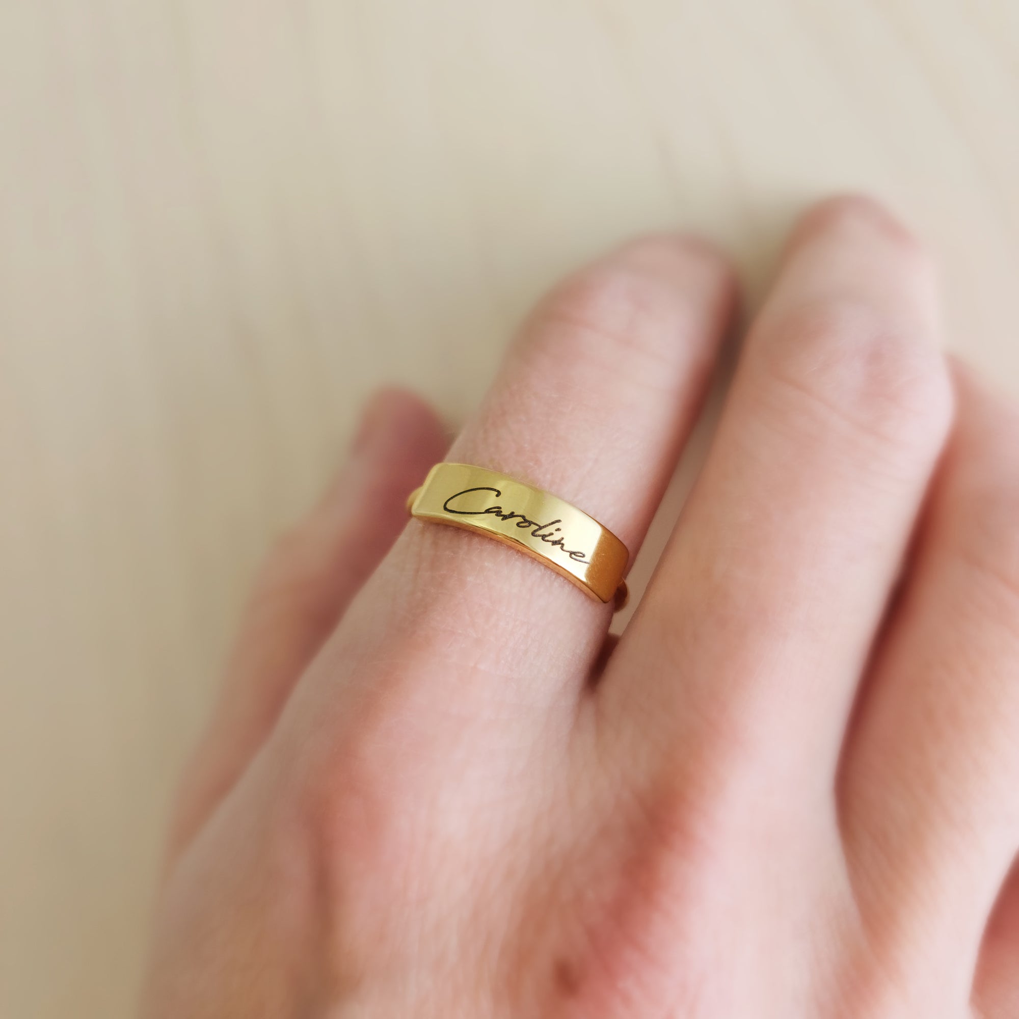 Gold Handwriting Name Plate Ring