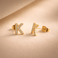 CZ earrings, gold K initial earrings